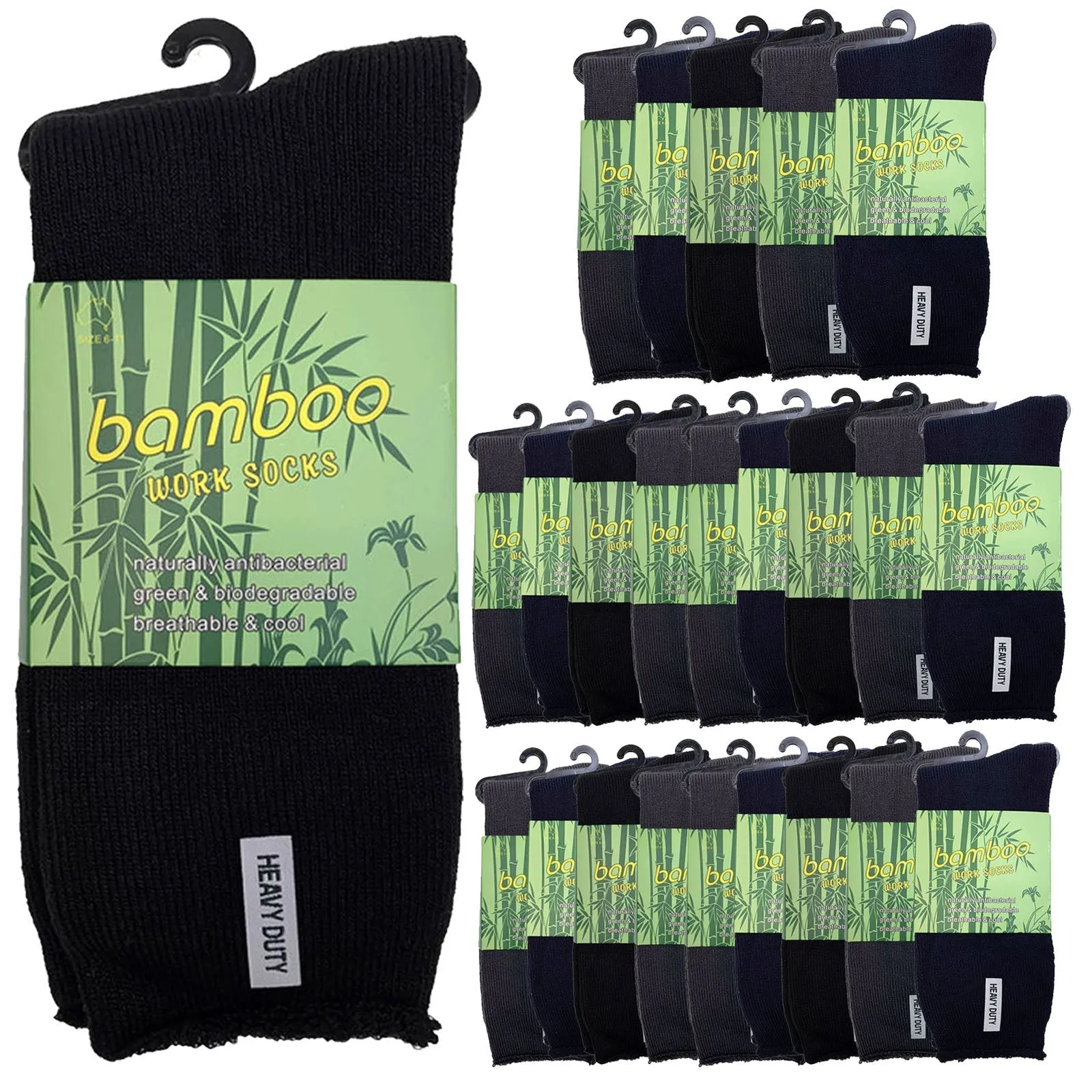 24 Pairs PREMIUM BAMBOO SOCKS Mens Heavy Duty Thick Work Socks Cushion BULK
