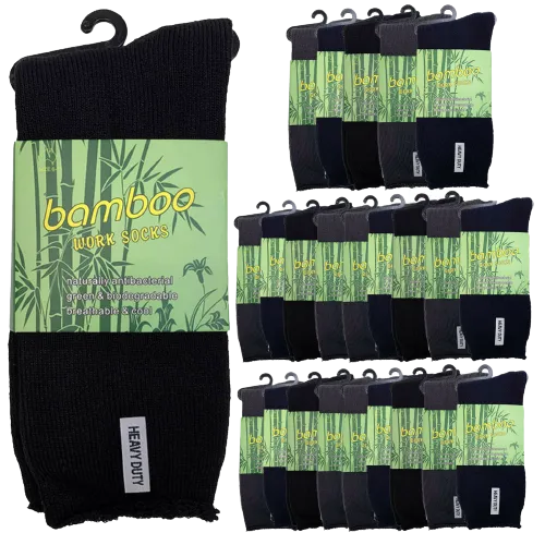 24 Pairs PREMIUM BAMBOO SOCKS Mens Heavy Duty Thick Work Socks Cushion BULK