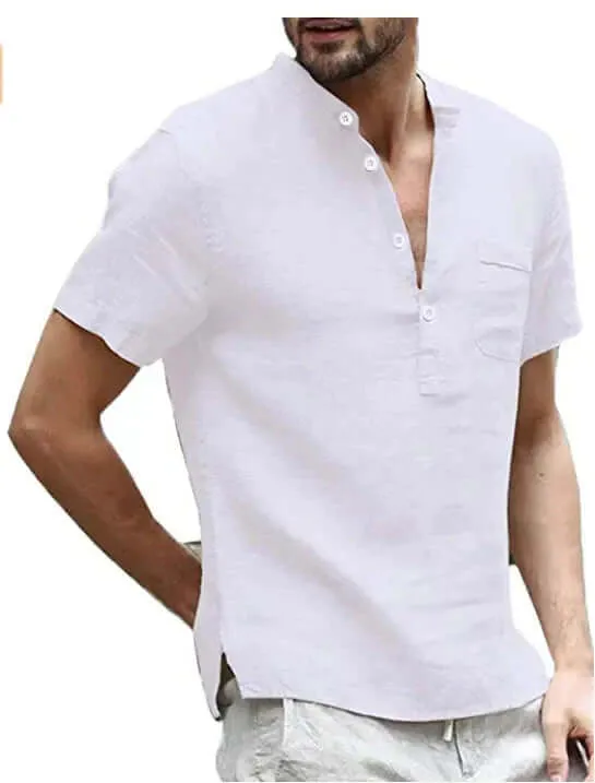 Men's Breathable Linen Shirt: Mandarin Collar, Short Sleeves